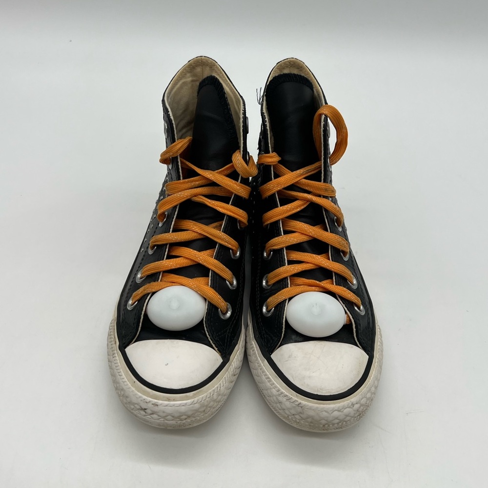 Vintage Converse all star Women Sz 6 Black Leather Sliver Studded Spikes Sneaker - Picture 3 of 13